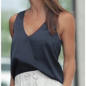 Tahiri Womens Sz 4 / S Slate Grey Lined Sleeveless V-Neck Blouse Power Suit Top